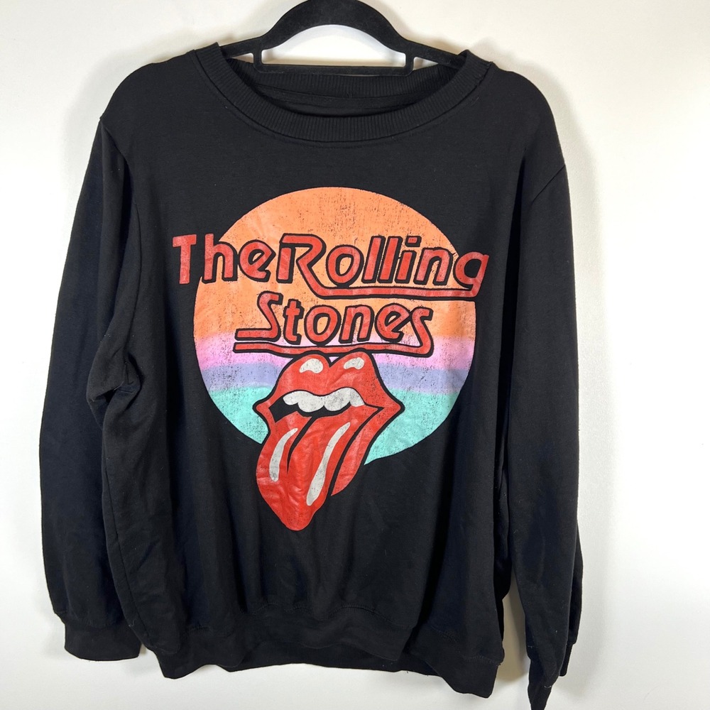 The Rolling Stones Black Graphic Sweatshirt Womens XXL Cotton Polyester Band Tee